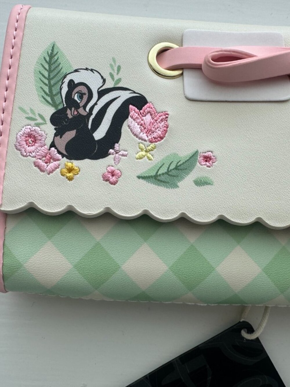 Disney Loungefly Cream Green Pink Bambi Flower Thumper Floral Tri Fold Wallet - Picture 6 of 9
